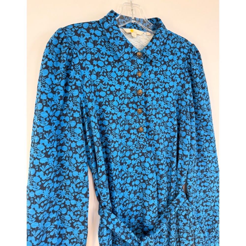 Boden Blue Floral Cotton Jersey‎ Shirt Dress Long Sleeve Belted Mini US 8L D0078
